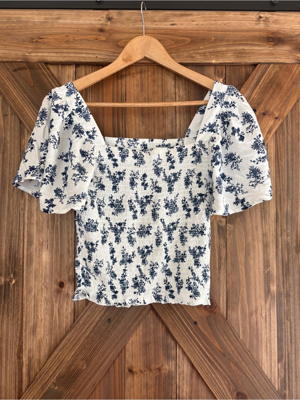 Smocked Cottage Core Top with Ruffle Sleeves by Japna. Size Medium
